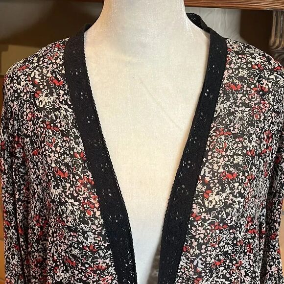 Free People Lola Kimono sheer black red floral, S! - Picture 2 of 12